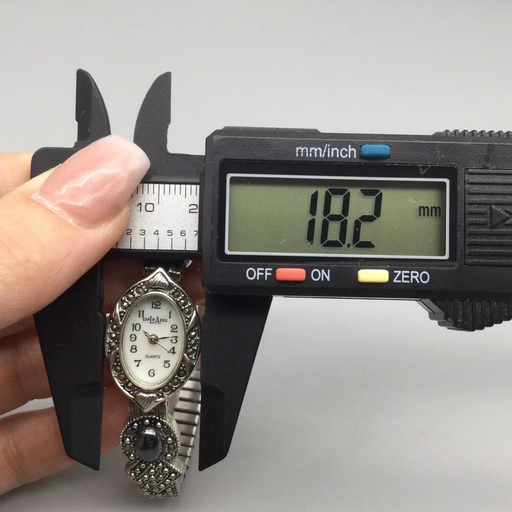 LA Express Womens Watch 18mm MOP Dial Silver Tone Marcasite Stretch New Battery